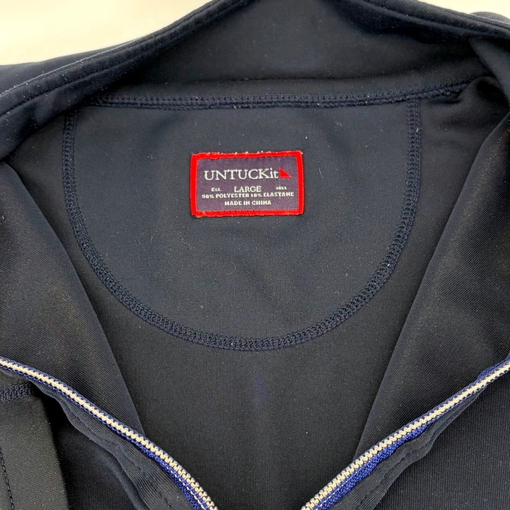 UNTUCKit Mens L Large Quarter Zip Pullover Navy Long Sleeve Athletic Shirt